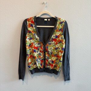 Floral Patterned Gray Sweater